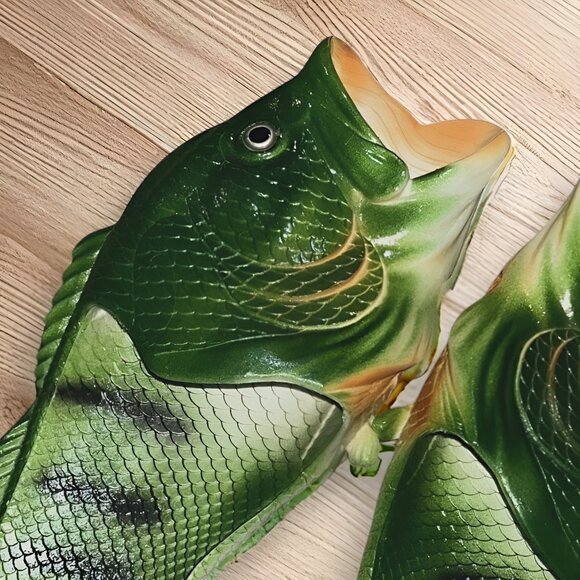 Funny Fish Sandals Men 8-12 Green Rubber Bass Fisherman